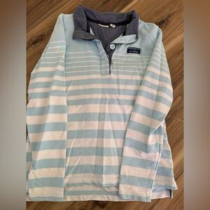 L.L. Bean Light Blue Polo with White Stripes